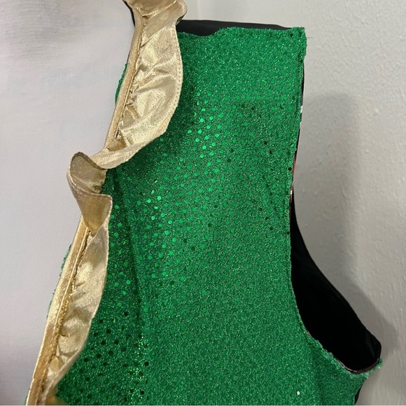Vesuvio Napoli Italy Mens Large Open Vest Green with Gold Ruffled Party Rare EUC - Picture 2 of 6